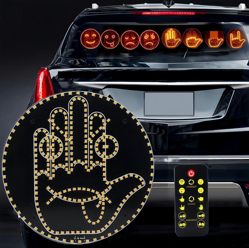 Car Window LED Gesture Light with Remote Control 8-in-1 Emoji Display Auto-Off Fun Mood Light for Cars & Trucks