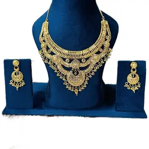 Indian Necklace Set with Earrings - Gold-Tone Decorative Jewelry Set for Indian Style Accessories