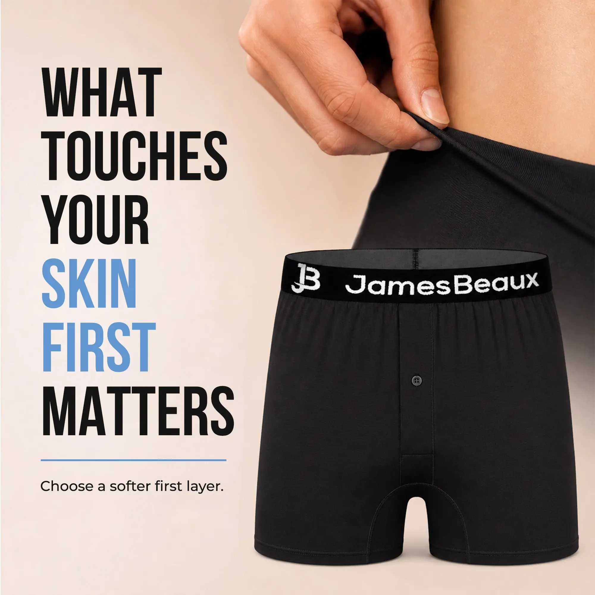 Men's Bamboo Boxer Shorts - Ultra-Soft & Breathable Underwear (Black), Stretch, Sweat, Anti-Chafing Design, Moisture Wicking
