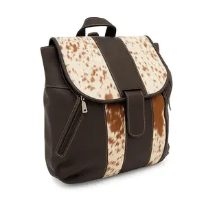 Cowhide Hair-On Leather Backpack: Rustic Panel Design, Side Zippers