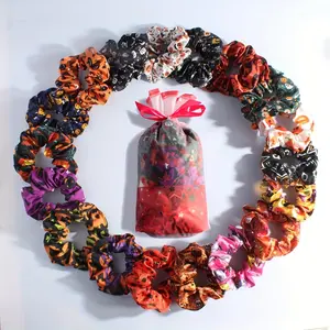 18PCS/BAG Lady's New Design Halloween Printed Large Intestine Scrunchies Gift Bags Holiday Party Gift Bags Hair Accessories