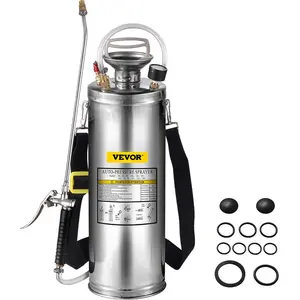 summervibes 3 Gallon Stainless Steel Sprayer, 20 Wand 3FT Reinforced Hose, Hand Pump Sprayer with Pressure Gauge, Safety Valve Adjustable Nozzle, Garden Weed Sprayer for Lawn, Gardening Sanitizing