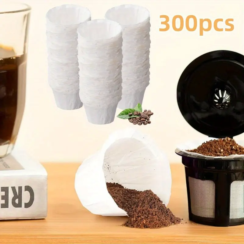 300pcs Disposable Paper Coffee Filters - Compatible with Reusable K-Cup Cups, Coffee Pods, and All Brands - Effective Filtration for Perfect Brews