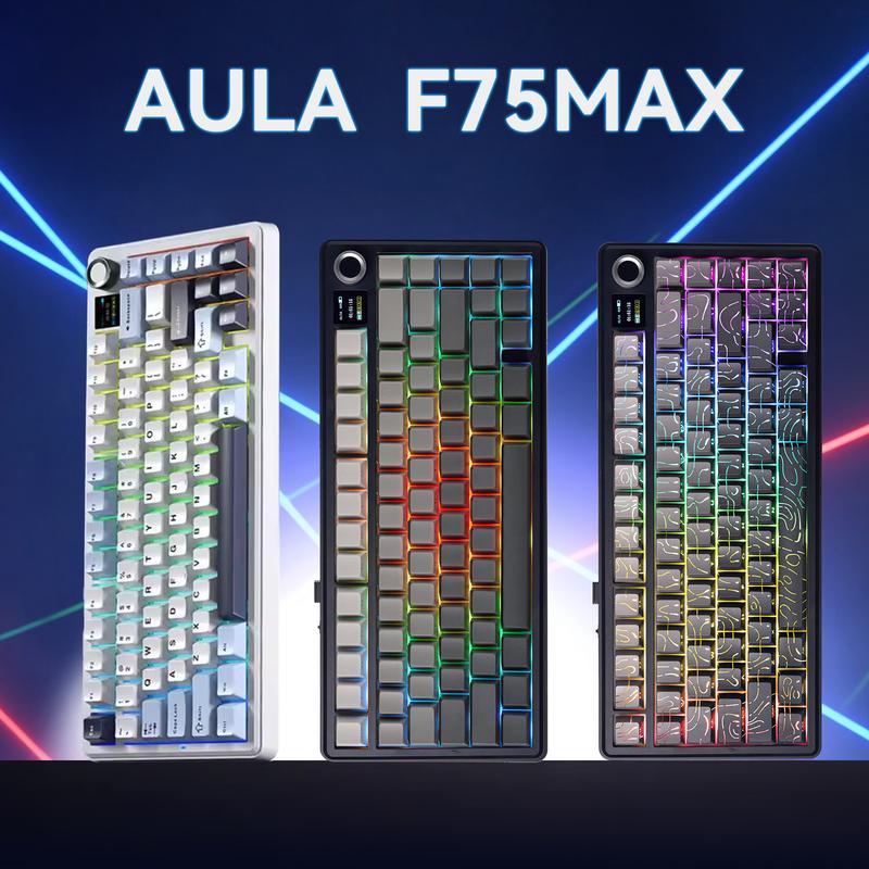 Aula F75 MAX Wireless Mechanical Keyboard 75% Layout Hot Swappable RGB Backlit Gasket Design TFT Screen Knob for PC Mac Linux