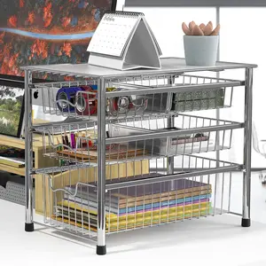 Stackable 3 Tier Sliding Basket Organizer Drawer, Chrome Racks Multicolor White