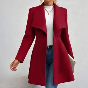 Autumn and Spring woolen coat slim-fitting long fashion lapel women's woolen coat