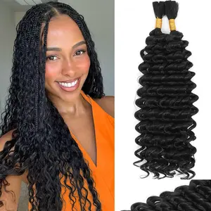 GK Human Braiding Hair Mix Deep Wave Bulk Hair for Braiding, 18 Inch Wet and Wavy Braiding Hair 1 Pcs Boho Hair for Braiding Curly Bohemian Hair Extensions