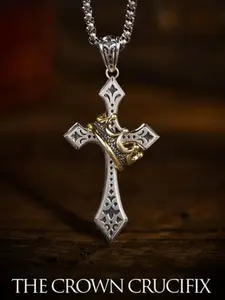 Men's Vintage Crown Cross Pendant Necklace, Trendy Hip Hop Chain Print, Casual Fashion Jewelry for Outdoor Street Dance Party, Vintage Crown Detail