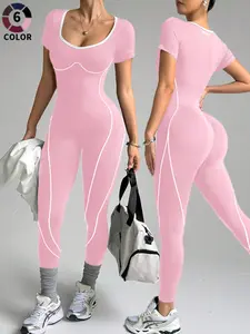 Women's Sporty Jumpsuit, Workout Jumpsuit, Seamless Knitted Stretch Yoga Wear, Indoor Gym, Outdoor Hiking Running Fashion, All Seasons