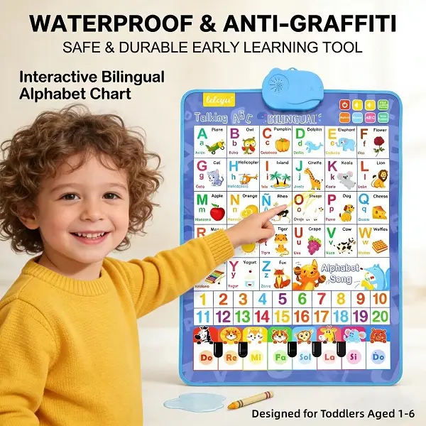 Bilingual English-Spanish Children's Early Learning Poster, Educational Language Toy for Kids