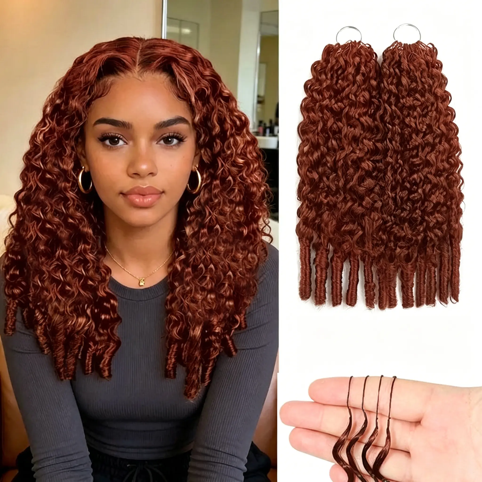 【New Color】BLING HAIR Crochet Hair Burmese Curly #33 Reddish Brown & Natural Black & 99J Burgundy Color Human Hair Extensions Miracle Knots Pre-Separated 50g/Pack–Knotless Boho Braids, 4-5 Packs for Full Head Vacation Hair#summerwins