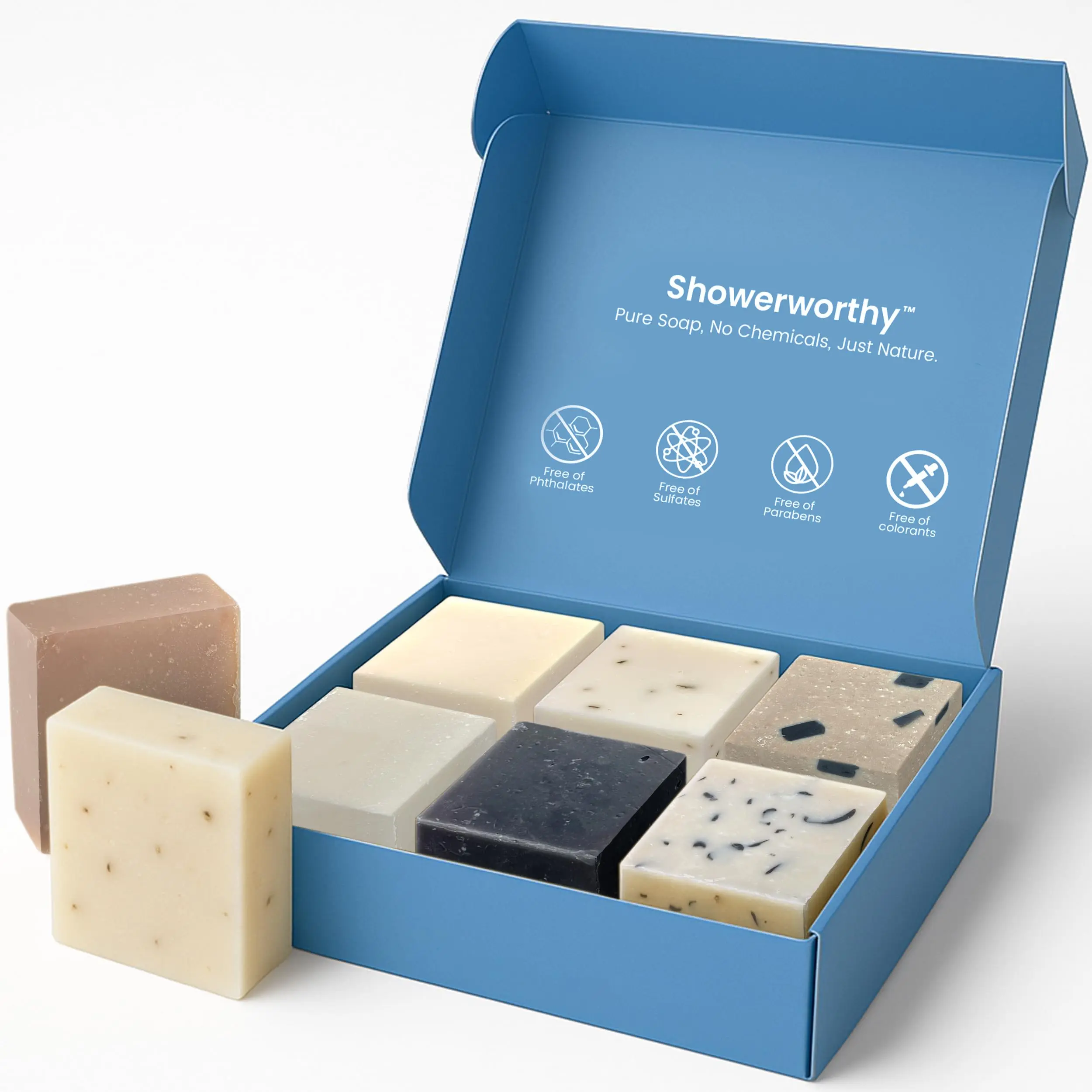 Showerworthy Organic Bar Soap Gift Set - 8 Handmade Soaps with Goat Milk & Essential Oils for Moisturizing Dry Skin, Plant-Based Ingredients, No Parabens, Sulfates, or Phthalates