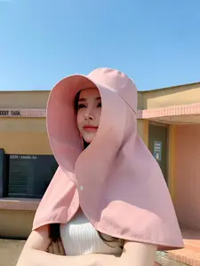 1pc Women's Large Brim Sun Hat with Shawl – Full Sun Protection Beach Hat for Summer, Vacation, Outdoor Activities, Stylish UV Protection Accessory