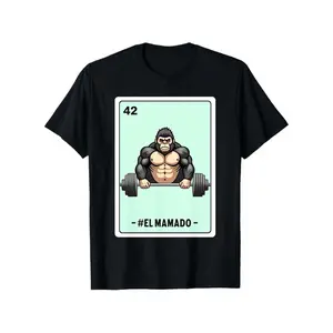 Black El Hombre Gorilla Weightlifting & Spanish Text (El 42/El Mamado) T-Shirt - 42 Number Design, Pure Cotton Gym & Casual Streetwear, Short Sleeve Crew Neck Top for Bodybuilding Fans & Weightlifting Enthusiasts