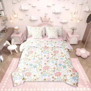 Feelyou Ultra Soft 7-Piece Cottagecore Bedding Set, Floral Print Multi-Size Bed-in-a-Bag, Cute Pink Flowers Collection