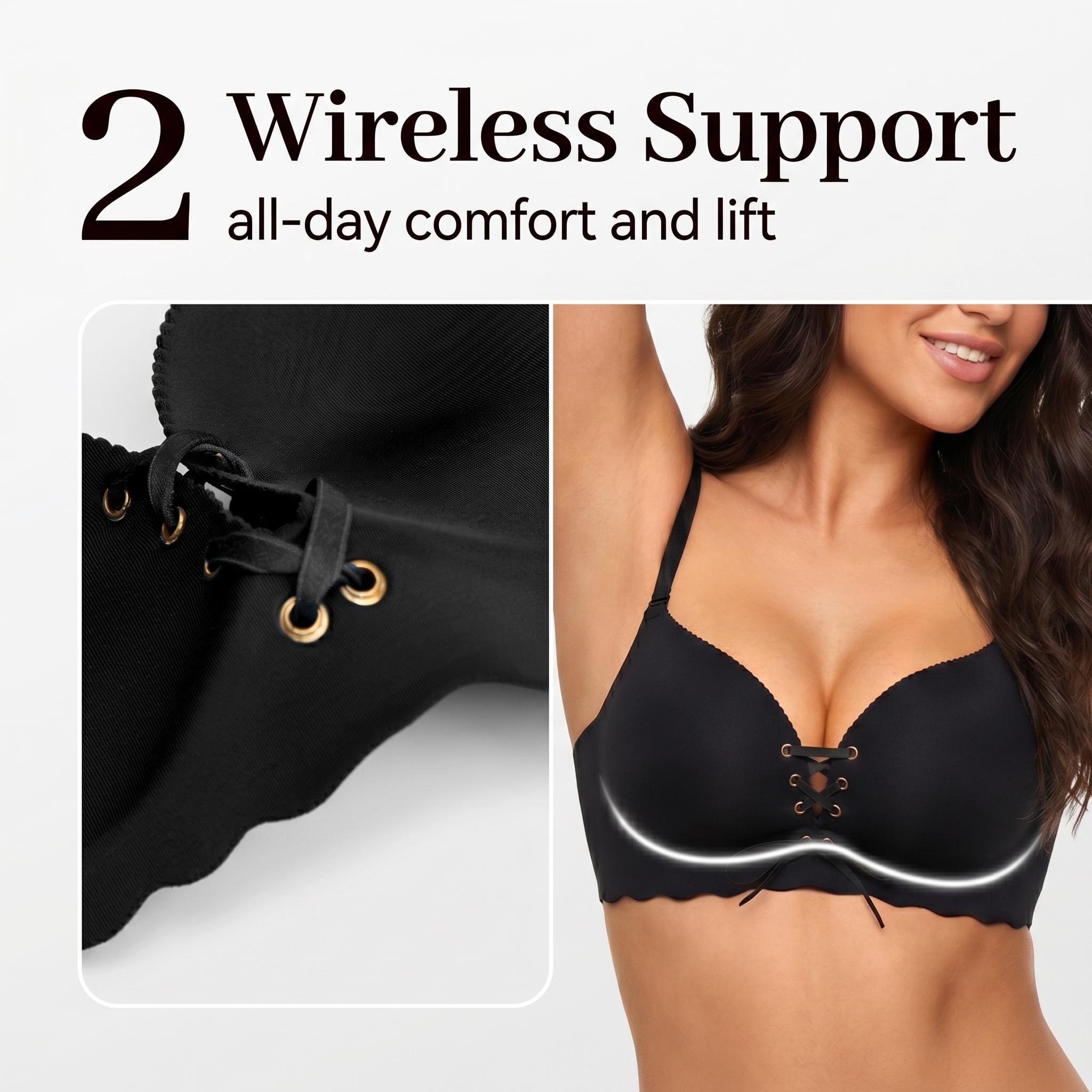 LUCKMEEY Drawstring Push Up Bra | Instant Cleavage & Anti-Sagging | Add 2 Cups Padded Wireless Strapless Bras Comfort Bra for A B C Cups Womenswear Minimalist Pink