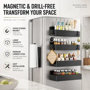 Magnetic Spice Rack Set For Refrigerator, Two-Piece Kitchen Seasoning Organizer For Extra Storage Instant Stick Magnetic Box, No Damage Easy Installation