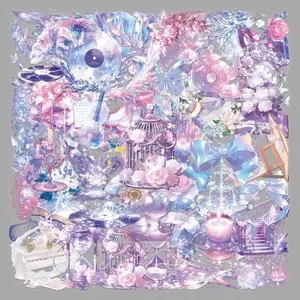 50PCS Purple Fantastic Stickers for Girl PET Transparent Stickers Purple Crystal Decals Waterproof Decorative Decals for Scrapbook DIY Crafts Album Bullet Journal Planner Water Bottles Phone