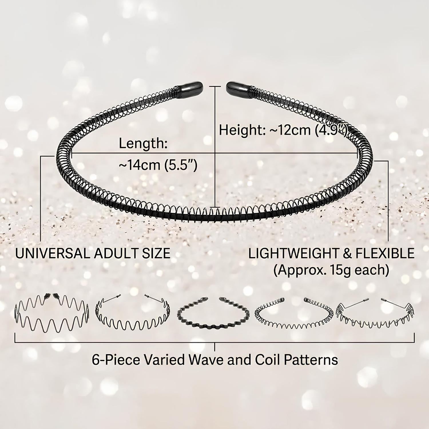 6-Count Elastic Headbands Set for Men and Women - Metal Body Wave-Zig Zag Training Headbands with Comb, Textured Twist Design, Sports Hair Accessory, Ideal Gift, Body Wave Headband, summerwins #TikTokShopDealsforYouDays