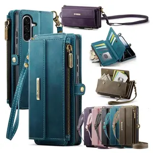 Crossbody Lanyard Wallet Leather Phone Case for Samsung Galaxy A56 A16 A55 A54 A52 A53 A13 A14 A15 Wristband Purse 9 Cards Cover