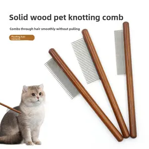 Pet comb dense tooth comb row comb cat dog hair removal solid wood comb pet cleaning and beauty special flea comb