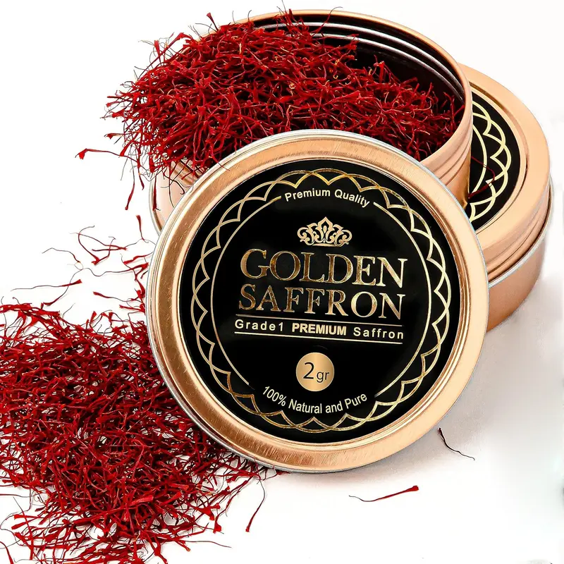 Golden Saffron, Finest Pure Premium All Red Saffron Threads, Grade A+ Super Negin Non-GMO Verified. For Tea, Paella, Rice, Desserts, Golden Milk and Risotto (2 to 75 Grams)