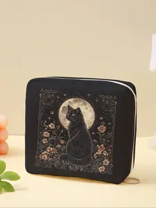 Portable Cat Pattern Sanitary Pad Storage Bag, Lightweight Women's Organizer, Travel Cosmetic Box, Cute Random Print, All Seasons, Travel Cosmetic Bags