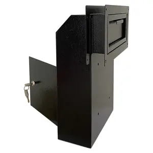 D1C-B - Door Drop Box, Mail Slots for Mail, Rent, Deposit, and Night Key, Through The Door Prevents Money Fishing Locking Steel Mailbox with Rear Access, Black