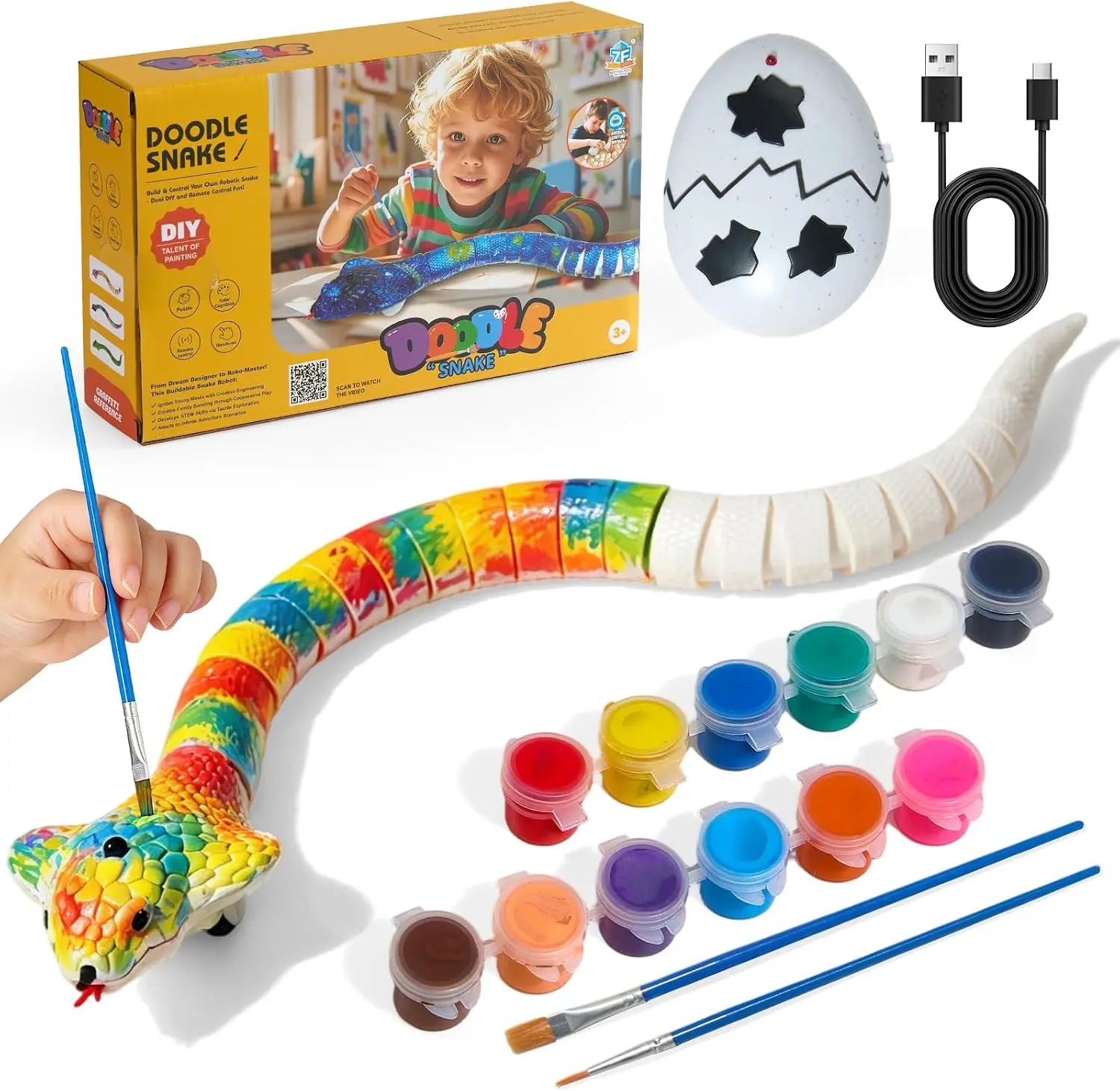 Remote Control Snake Toy, Unfinished Wiggly Snakes Jointed Flexible Snake RC Cobra Fast Moving Snake Toy Remote & Auto-Sensing Modes, DIY Snakes Animal Model for Arts and Crafts Kids Birthday Gifts