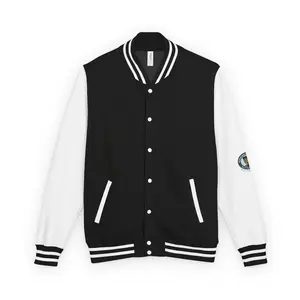 Men's Heavyweight Letterman Jacket, #LifeCoachApproved Goal Getter Tops, Fleece-Cotton Ribbed Fabric Outerwear