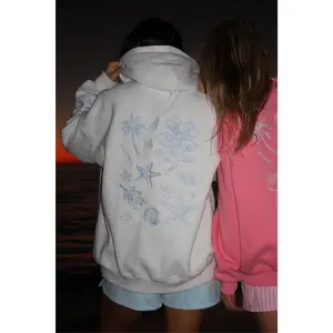 Pearl Grey Tropical Embroider Hoodie
