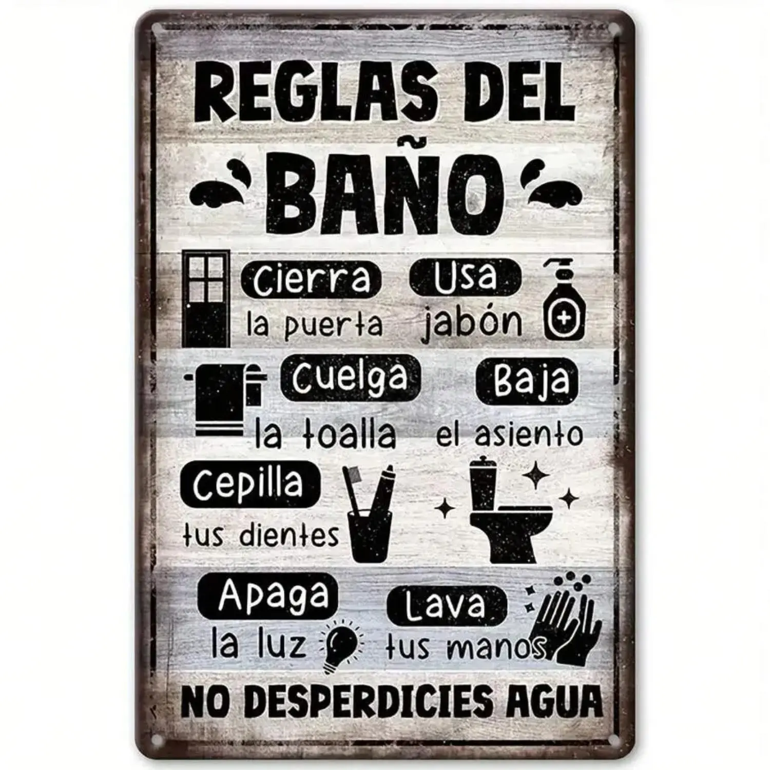 Vintage Toilet Rules Vertical Iron Sheet Painting Funny Metal Poster 2D Flat Printing Multipurpose Decor With Pre-Drilled Holes For Easy Hanging Room Home Kitchen Office Garden Outdoor Bedroom Living Room Cafe