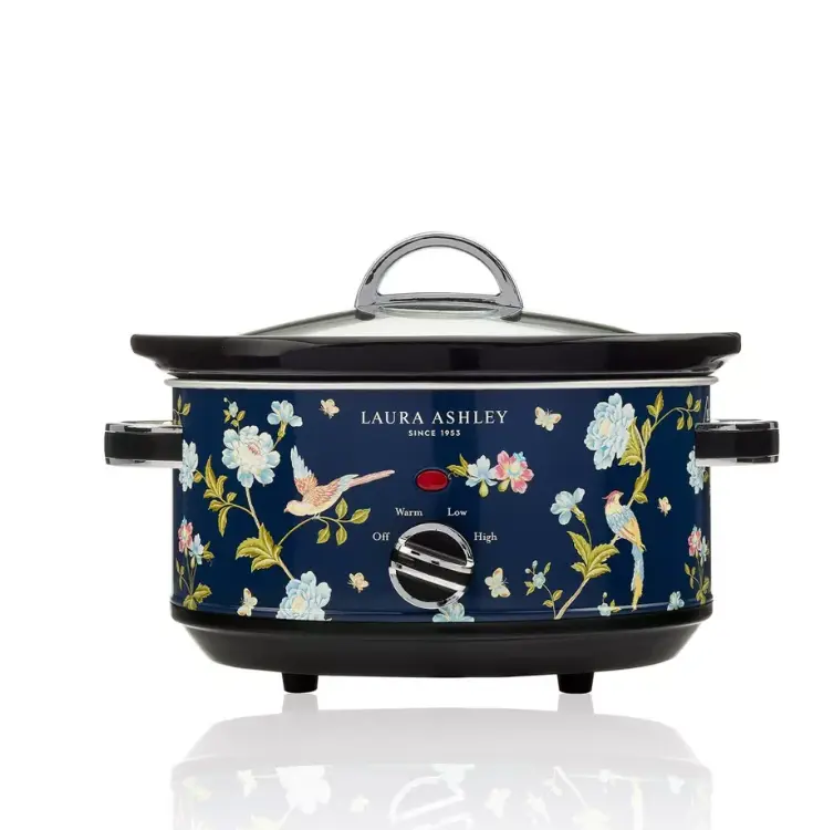 Laura Ashley 3 1/2 Qt Slow Cooker, Perfect for Family Meals, Easy to Use & Clean, 3 Heat Settings, Durable Stainless Steel, Elegant Floral Design