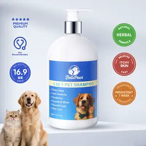 BellePaws 6-in-1 Pet Shampoo for Dogs & Cats ,16.9oz,Keeps Smell Good For One Week Freshness，Gentle Amino Acid Cleanse&MinkOil Nourishment ,Deep Clean Anti-Odour, Enhances Coat Shine, Easy Rinse