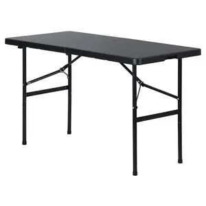 Zeny 4FT Foldable Plastic Outdoor Table - Portable Indoor-Outdoor Picnic & Camping Dining Furniture with Handle, 300lbs Weight Capacity, Black, Indoor-Outdoor Picnic Tables