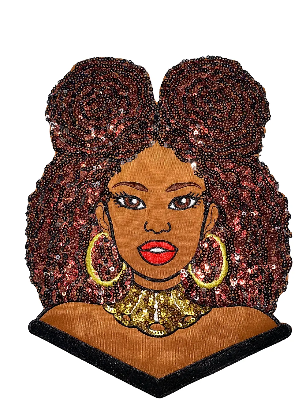 Patch Party Club, "Afro Puff Diva" Sequins, Embroidery, & Satin, 10" Patch, Iron-on Applique, Large Back Patch, Cute Patch for Camo, Denim, and Clothing