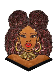 Patch Party Club, "Afro Puff Diva" Sequins, Embroidery, & Satin, 10" Patch, Iron-on Applique, Large Back Patch, Cute Patch for Camo, Denim, and Clothing