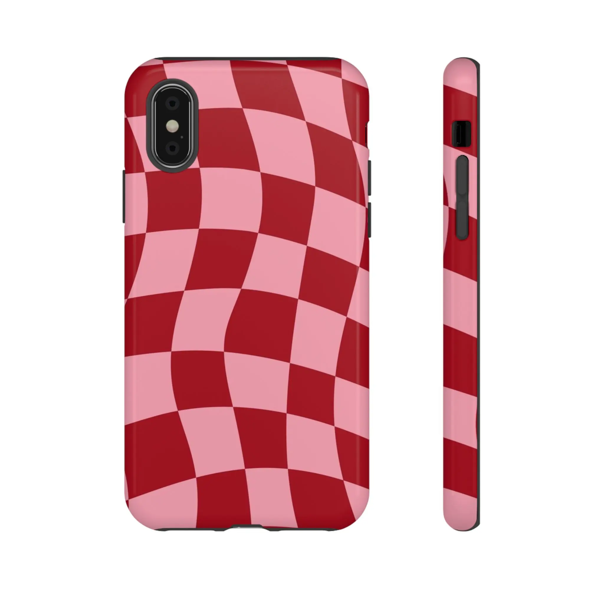 Red Checkerboard Slim Shockproof Cellphone Case - Aesthetic Polycarbonate Protector for iPhone 14 Pro,17,16,15,13,12,11 Pro Max Plus & Samsung Galaxy S26,S25,S24,S23,S22 Ultra, Durable Wireless Protection Accessory