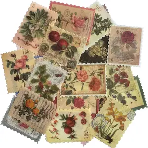 60pcs Vintage Postage Stamp Stickers Aesthetic Botanical Deco Paper Sticker for Scrapbooking Journaling Supplies Planners Kid DIY Art Crafts Bullet Journal Ephemera