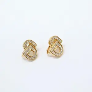 Pre-owned Dior Vintage Crystal Asymmetric CD Clip On Earrings W21754
