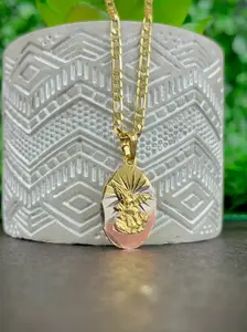 Saint Michael Necklace Tri Color Figaro Chain for Womens Mens - San Miguel Charm Pendant for Gifts Anniversary Birthday