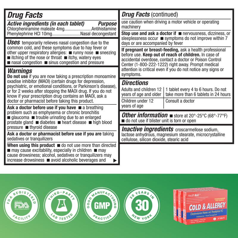 HealthA2Z Day & Night Cold Bundle | Cold & Allergy Chlorpheniramine + PE (72 Tablets, Pack of 1) + Ibuprofen (250 Tablets, Pack of 1) + Pain Relief PM Acetaminophen 500 mg (150 Caplets, Pack of 1) + Vitamin D3 + K2 (Coconut Oil) (90 Softgels, Pack of 1)