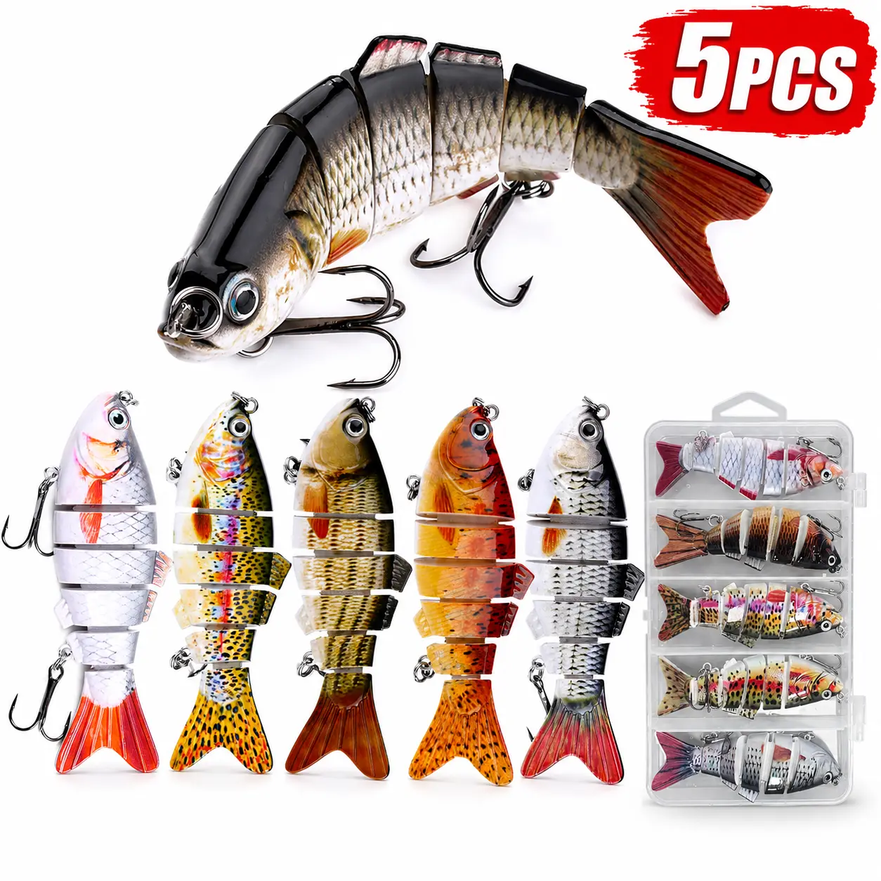 5-Piece Fishing Lure, 3D Swimming Bait for Freshwater & Saltwater, Fishing Gear Attracts Fishing Lures Walleye Trout Bass for Beginners, Amateurs and Professionals