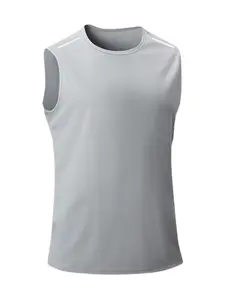 Men's Moisture-Wicking Sleeveless Training Vest, Reflective Detail Sportswear, Ideal for Running and Workouts, Casual Plain Style