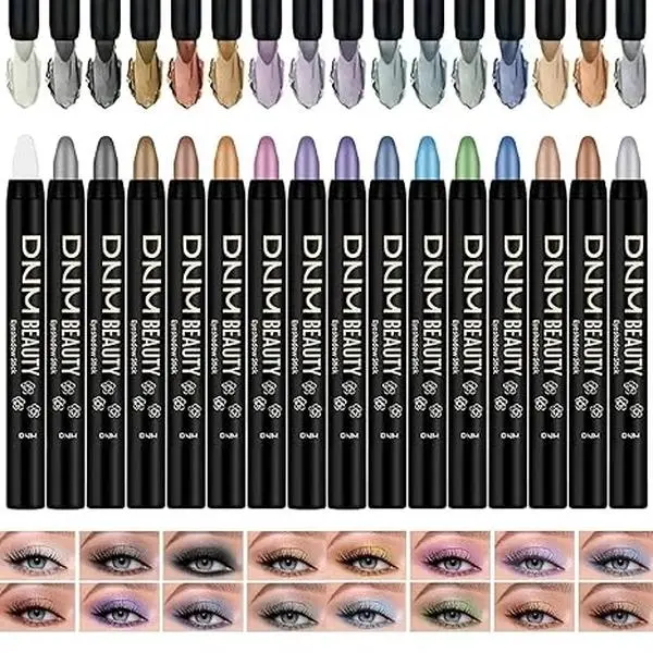 16-Piece Rotate-Apply Shimmer Eyeshadow Stick Set - Sensitive, Waterproof Cream Highlighter Pens, 1-Step Glitter Eyeliner Pencils for Radiant Eye Brightening, Long-Lasting Vibrant Rainbow Smokey Makeup for Beginners