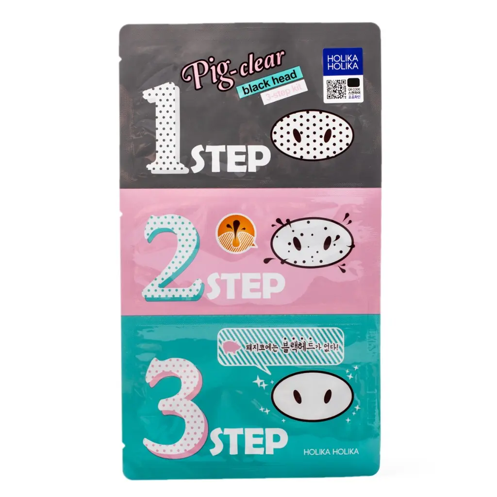 Holika Holika Pig-Nose 3-Step Blackhead and Whitehead Remover Kit, Nose Strips for Deep Pore Cleansing and Control, Selfcare Treatment, 1 Pack