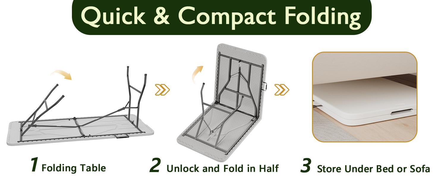 Heavy Duty Portable Folding Table, 7 ft, Indoor & Outdoor, Fold-in-Half Design with Carrying Handle, White | Portable, Heavy Duty, Indoor & Outdoor, with Carrying Handle