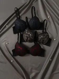 Sexy Lace Underwire Push Up Bra 3 Pack, Comfort Elegance Fashion Everyday Casual Tops for Women
