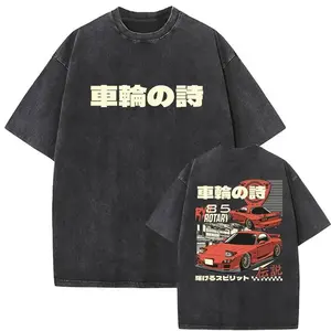 Anime Initial D Drift AE86 Washed Vintage Print T-shirt RX-7 R34 Skyline GTR JDM T-shirts Men's Harajuku Cozy Oversized T Shirts Distressed Festive