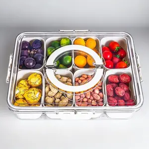 Divided Serving Tray with Lid and Handle,Counts Multi-grid Clear Food Storage Box, Snack Storage Organizer, Snackle Box Charcuterie Container,Kitchen Accessories TikTokShopBlackFriday